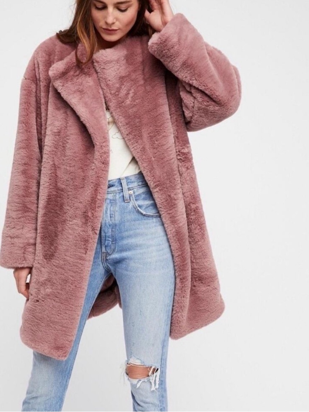 Free People Plush Coat in Dusty Rose